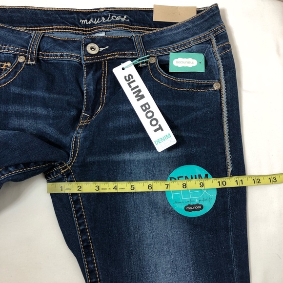 Maurices Stretchy Blue Wash Mid Rise Embellished Pockets Slim Boot Jeans 11/12 - Picture 13 of 16